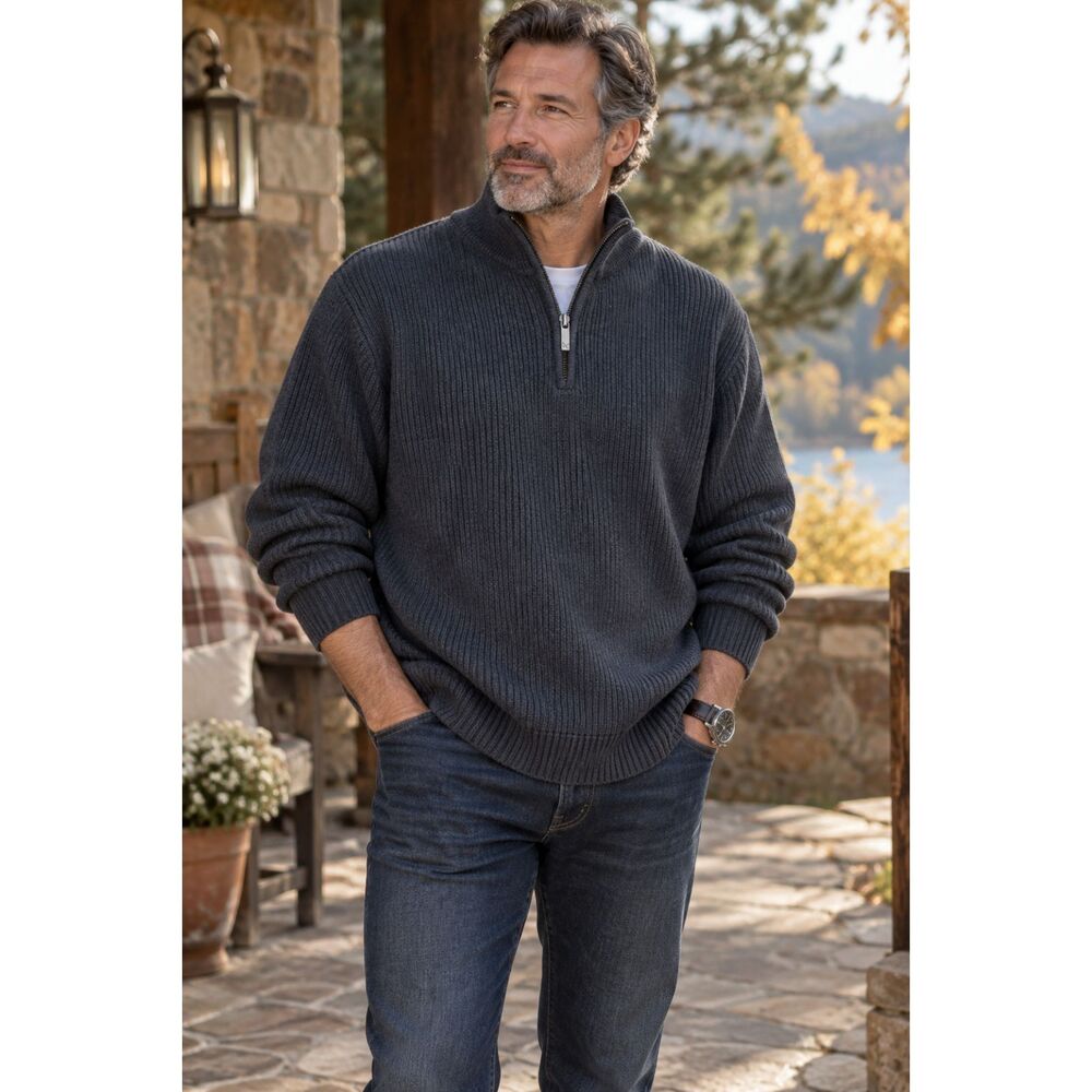 Eddie Bauer XXL 100% Cotton Ribbed Quarter Zip Classic Outdoors Grandpa